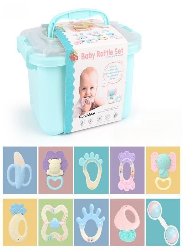 2025 Baby Rattle Teether Toy 0-12 Months - BPA-Free ABS Material, 10 Educational Sounds, Chewable & Drop-Proof Design, Newborn Gift Set