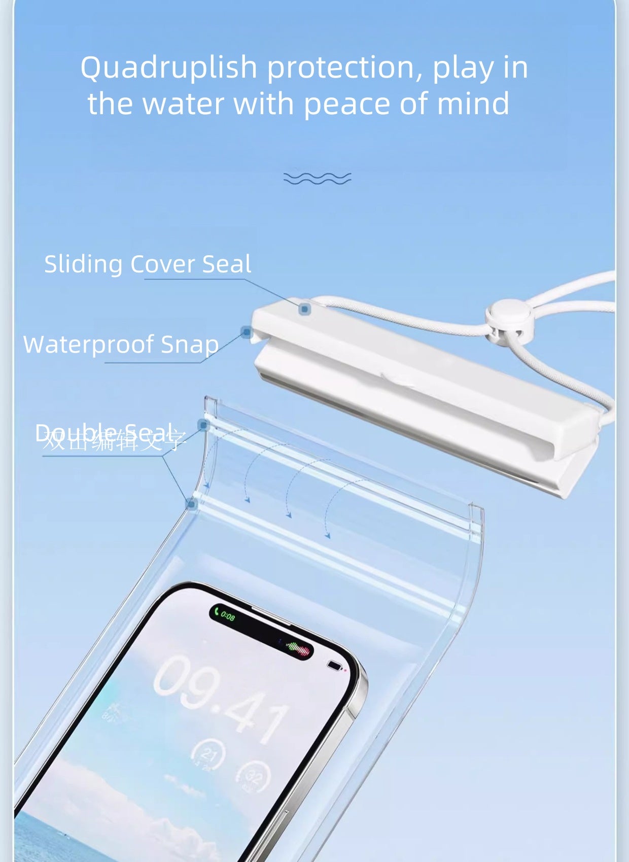 Waterproof Phone Case, IPX8 Certified 30M Waterproof Phone Pouch Waterproof Cell Phone Case Fit for Big Phones up to 7.2 , for touch screen swimming, snorkeling, and water activities