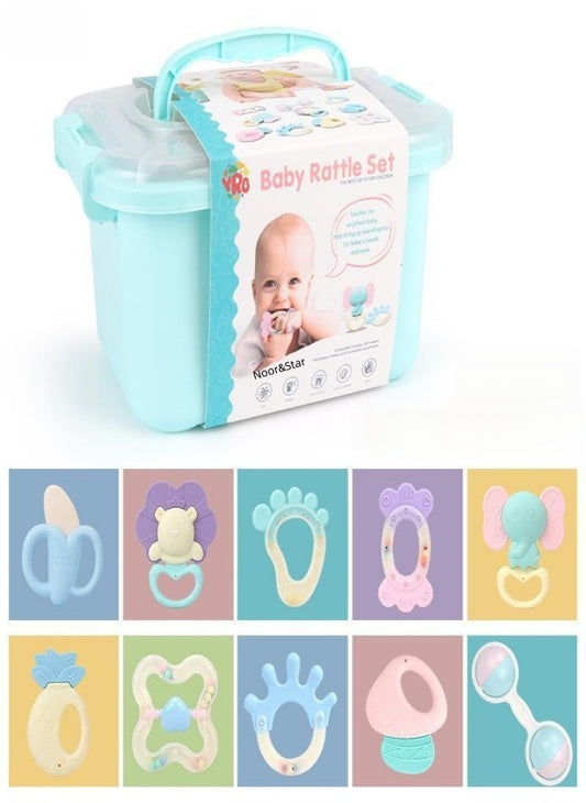 2025 Baby Rattle Teether Toy 0-12 Months - BPA-Free ABS Material, 10 Educational Sounds, Chewable & Drop-Proof Design, Newborn Gift Set
